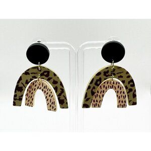 Bohemian Leopard Pattern U Shaped Dangle Drop Earrings
